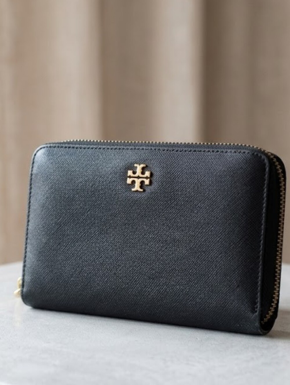 Tory Burch Black Saffiano Leather Zip-Around Wallet